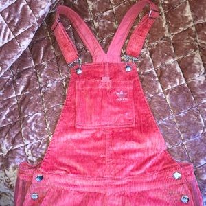 Pink Adidas ‘Comfy Cords’ corduroy straight leg dungaree overalls